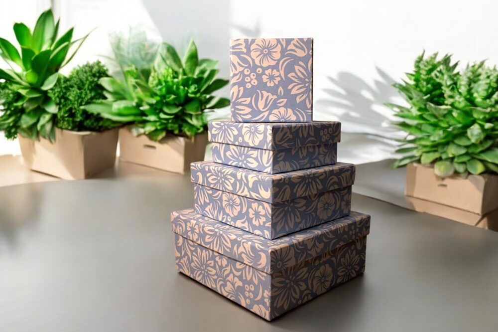 Premium Handmade Square Box – Blue Floral (sold as set of 4)