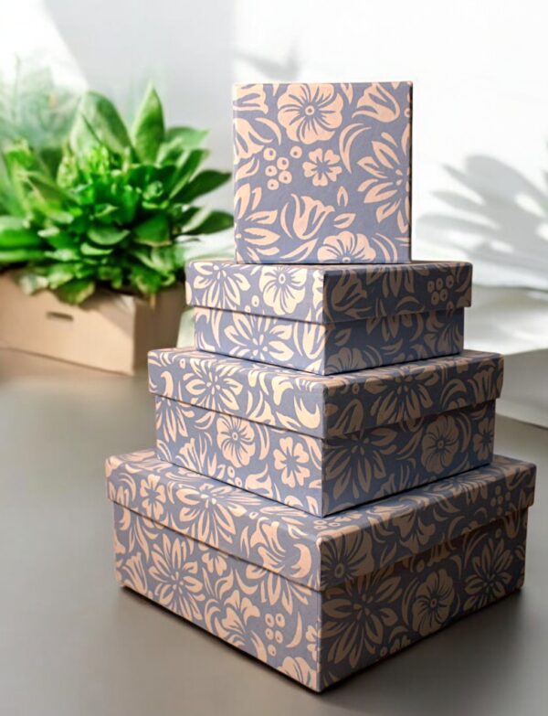 Premium Handmade Square Box – Blue Floral (sold as set of 4)
