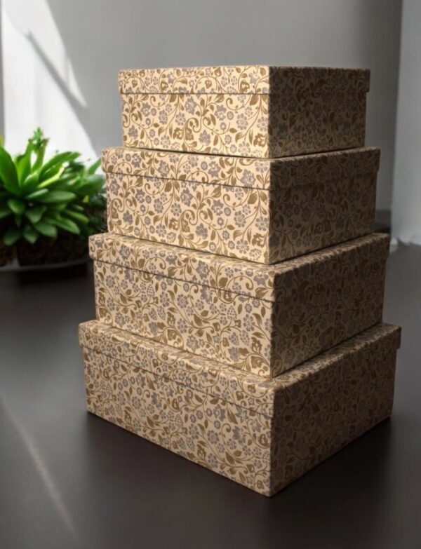 Premium Handmade Rectangle Box – Floral Vine Gold (sold as set of 4)