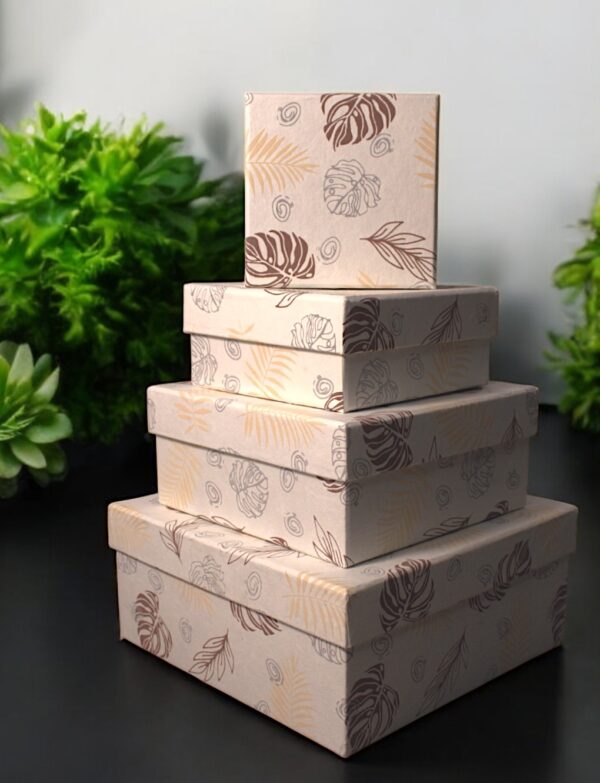 Premium Handmade Square Box – Floral White (Sold as set of 4)
