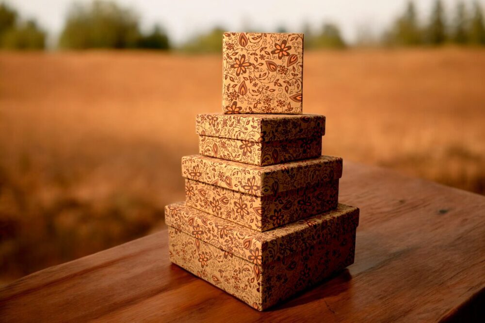 Premium Handmade Square Box – Floral Vine Brown (sold as set of 4)