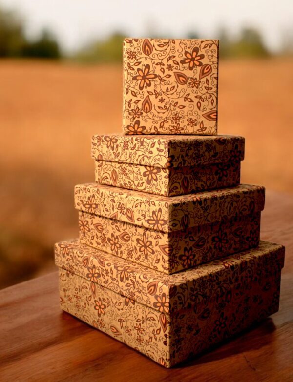 Premium Handmade Square Box – Floral Vine Brown (sold as set of 4)