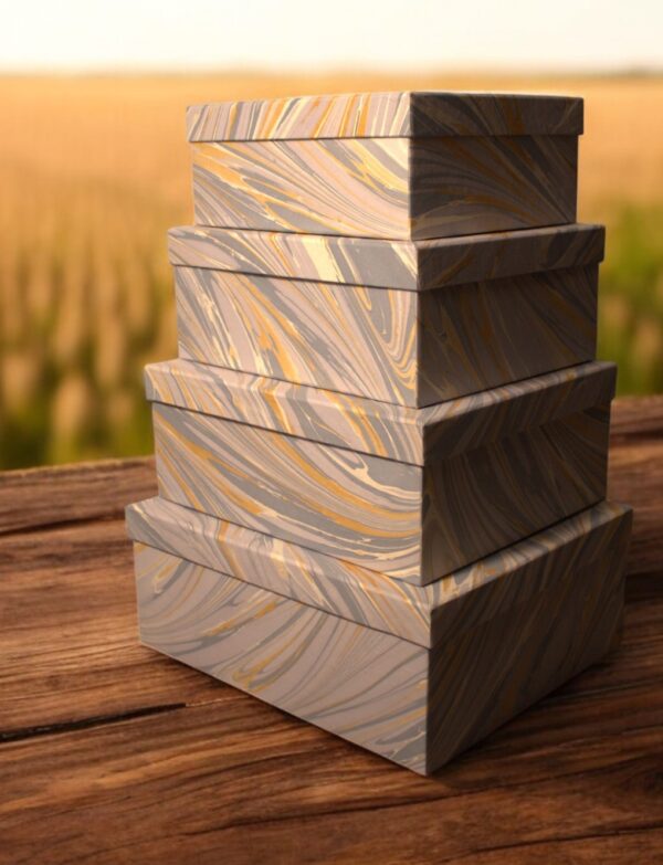 Premium Handmade Rectangle Box – Marble Gray & Gold (sold as set of 4)