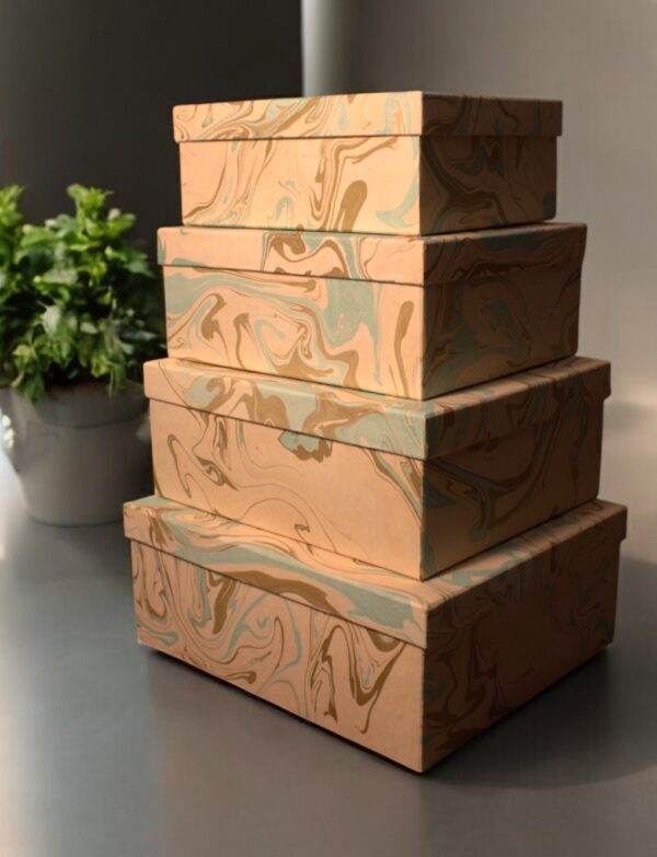 Premium Handmade Rectangle Box – Marble Pink, Blue, Gold (sold as set of 4)