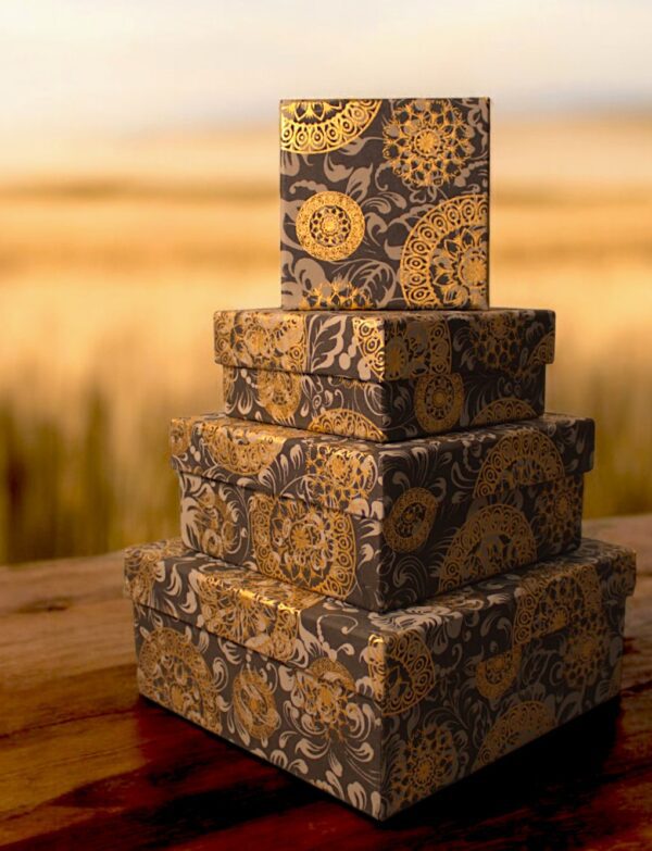 Premium Handmade Square  Box – Black Medallion (sold as set of 4)