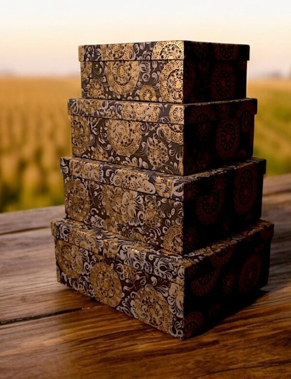 Premium Handmade Rectangle Box – Black Medallion (sold as set of 4)