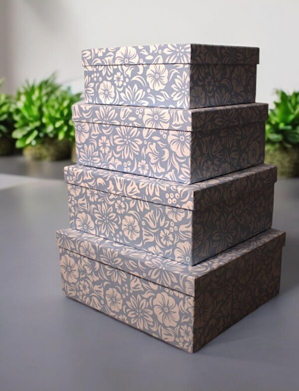 Premium Handmade Rectangle Box – Blue Floral (sold as set of 4)