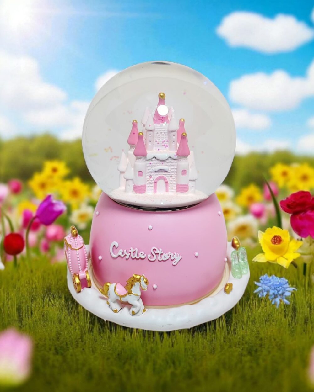 "Castle Story" Rotating Snow Ball (pink)
