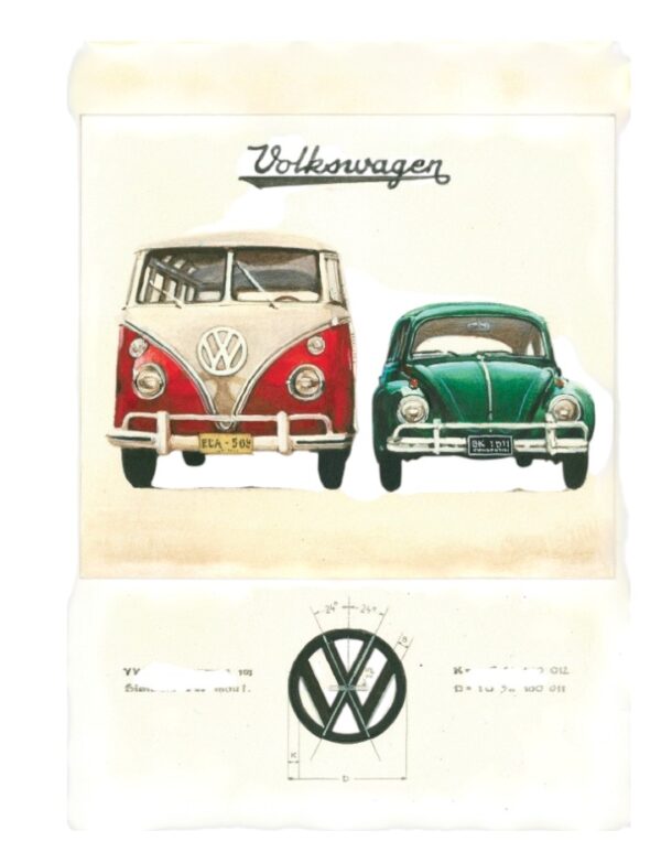 Vintage Beetle and Bus Greeting Card