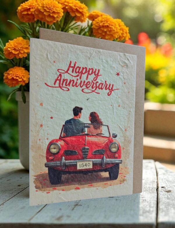 "Couple in Red Car" Plantable Greeting Card